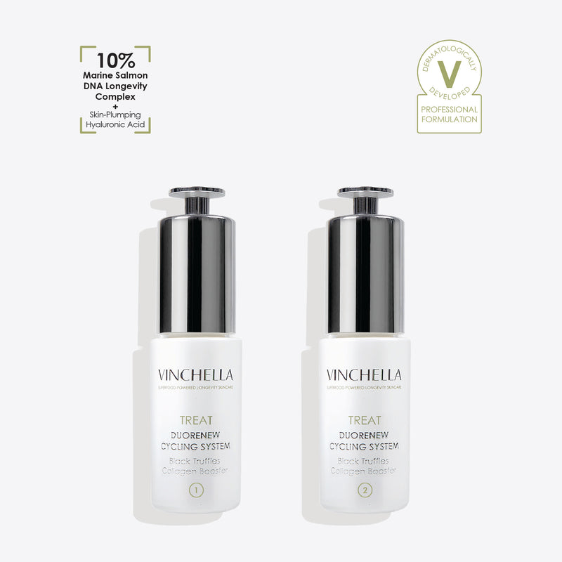 Vinchella DuoRenew two-step skin cycling treatment with Truffle Extracts and Hyaluronic Acid