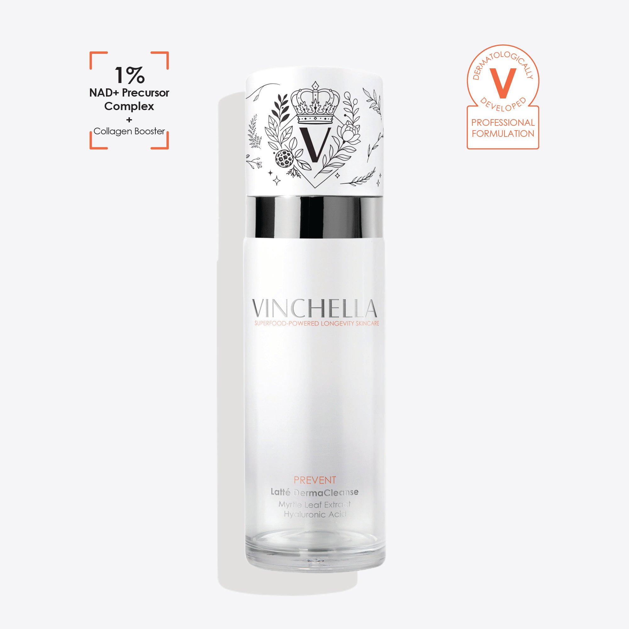 Vinchella Latté DermaCleanse Facial Milk Cleanser with Myrtle Leaf extract and gentle AHAs